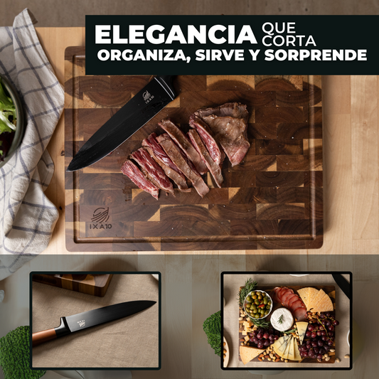 IXA10® | Tabla de Madera de Acacia + Cuchillo Chef
